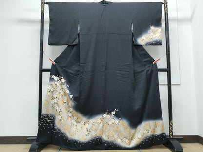 平和屋着物●訪問着　天井花丸文　暈し染め　黒地　金彩　正絹　逸品　CABH3749th