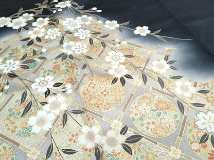 平和屋着物●訪問着　天井花丸文　暈し染め　黒地　金彩　正絹　逸品　CABH3749th