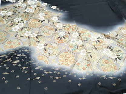 平和屋着物●訪問着　天井花丸文　暈し染め　黒地　金彩　正絹　逸品　CABH3749th
