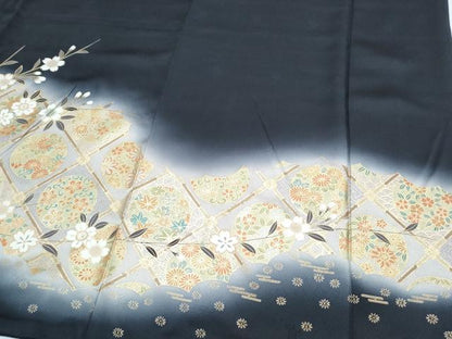 平和屋着物●訪問着　天井花丸文　暈し染め　黒地　金彩　正絹　逸品　CABH3749th