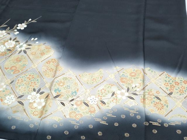 平和屋着物●訪問着　天井花丸文　暈し染め　黒地　金彩　正絹　逸品　CABH3749th