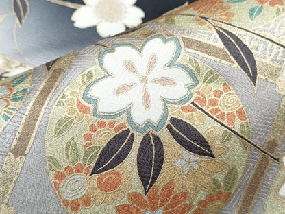 平和屋着物●訪問着　天井花丸文　暈し染め　黒地　金彩　正絹　逸品　CABH3749th
