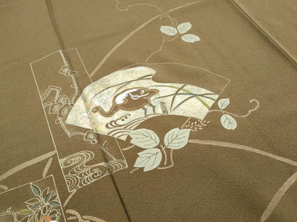 平和屋着物●訪問着　刺繍　地紙飛鳥枝葉文　金彩　正絹　逸品　CABH3750th
