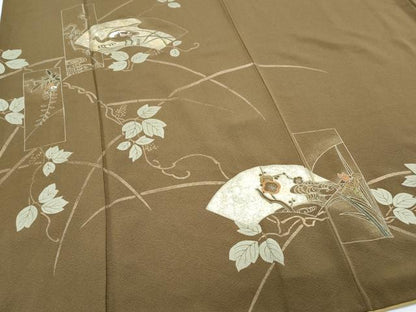 平和屋着物●訪問着　刺繍　地紙飛鳥枝葉文　金彩　正絹　逸品　CABH3750th