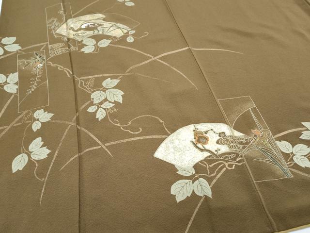 平和屋着物●訪問着　刺繍　地紙飛鳥枝葉文　金彩　正絹　逸品　CABH3750th