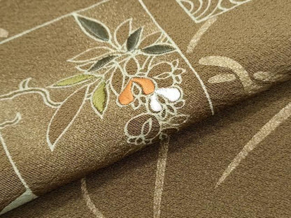 平和屋着物●訪問着　刺繍　地紙飛鳥枝葉文　金彩　正絹　逸品　CABH3750th