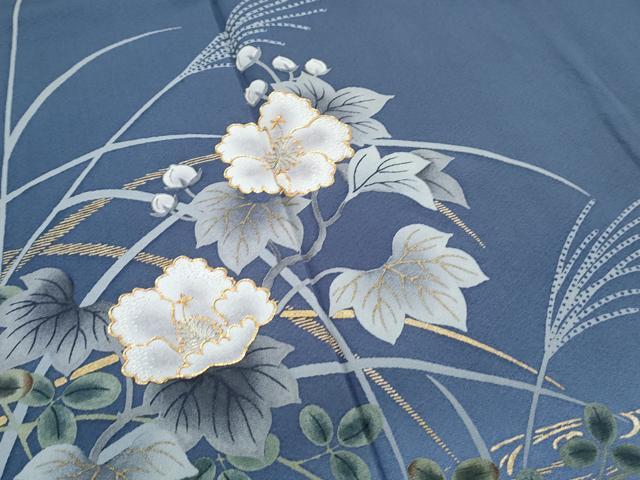 平和屋着物●絵師　津守順　訪問着　駒刺繍　流水草花文　暈し染め　金彩　正絹　逸品　CABH3753th