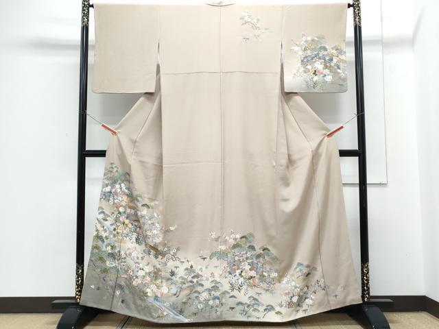平和屋着物●訪問着　刺繍　風景草花文　暈し染め　金銀彩　正絹　逸品　CABH3754th
