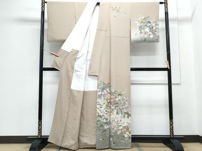 平和屋着物●訪問着　刺繍　風景草花文　暈し染め　金銀彩　正絹　逸品　CABH3754th