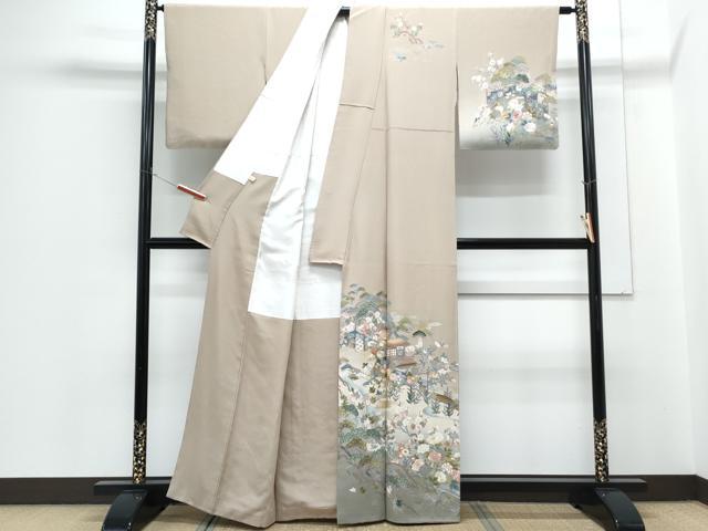平和屋着物●訪問着　刺繍　風景草花文　暈し染め　金銀彩　正絹　逸品　CABH3754th