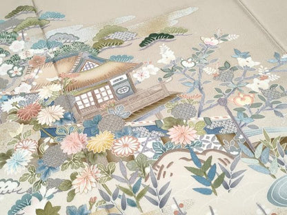 平和屋着物●訪問着　刺繍　風景草花文　暈し染め　金銀彩　正絹　逸品　CABH3754th