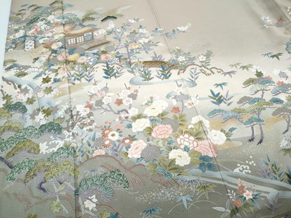 平和屋着物●訪問着　刺繍　風景草花文　暈し染め　金銀彩　正絹　逸品　CABH3754th