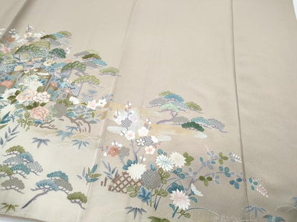 平和屋着物●訪問着　刺繍　風景草花文　暈し染め　金銀彩　正絹　逸品　CABH3754th