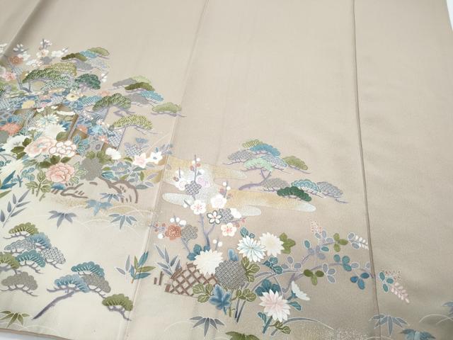 平和屋着物●訪問着　刺繍　風景草花文　暈し染め　金銀彩　正絹　逸品　CABH3754th