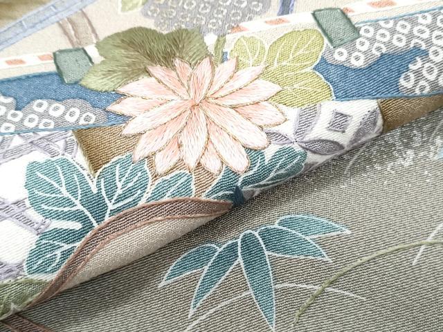 平和屋着物●訪問着　刺繍　風景草花文　暈し染め　金銀彩　正絹　逸品　CABH3754th