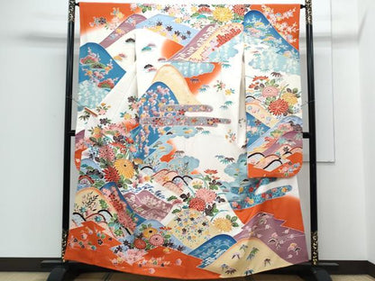 平和屋着物●豪華振袖　型染め　草花文　暈し染め　正絹　逸品　CABH3758th