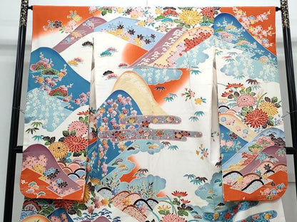 平和屋着物●豪華振袖　型染め　草花文　暈し染め　正絹　逸品　CABH3758th