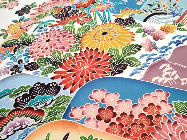 平和屋着物●豪華振袖　型染め　草花文　暈し染め　正絹　逸品　CABH3758th