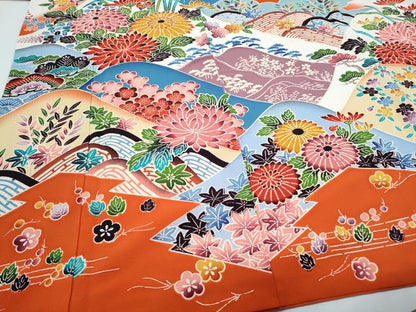 平和屋着物●豪華振袖　型染め　草花文　暈し染め　正絹　逸品　CABH3758th
