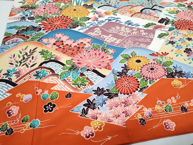 平和屋着物●豪華振袖　型染め　草花文　暈し染め　正絹　逸品　CABH3758th