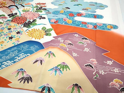 平和屋着物●豪華振袖　型染め　草花文　暈し染め　正絹　逸品　CABH3758th