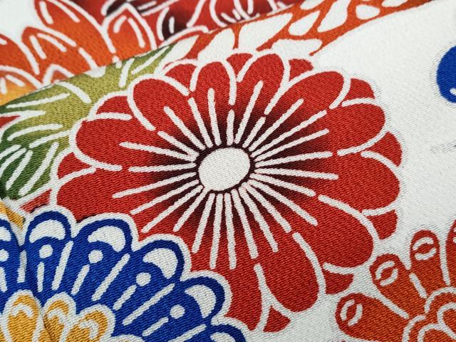 平和屋着物●豪華振袖　型染め　流水花文　鬼しぼ縮緬　正絹　逸品　CABH3760th