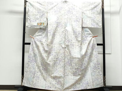 平和屋着物●本場大島紬　白大島　9マルキ　草花文　証紙付き　正絹　逸品　CABH3770th