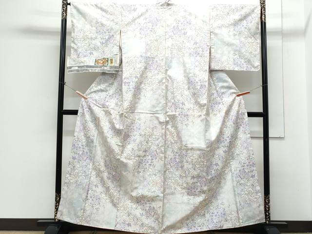 平和屋着物●本場大島紬　白大島　9マルキ　草花文　証紙付き　正絹　逸品　CABH3770th