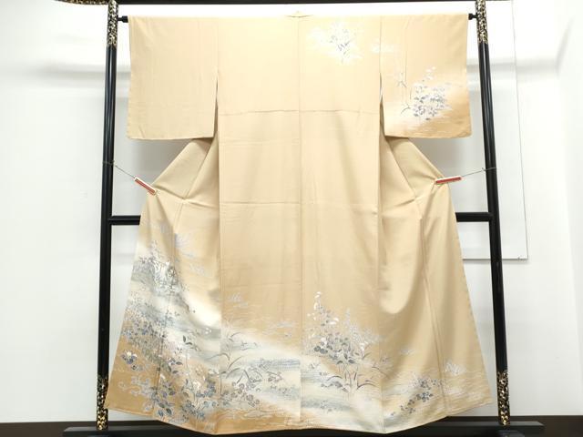 平和屋着物●訪問着　飛鶴流水草葉文　暈し染め　正絹　逸品　CABH3775th