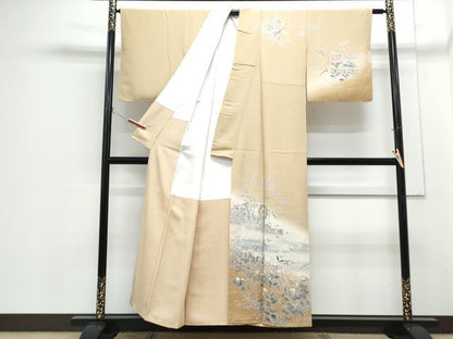 平和屋着物●訪問着　飛鶴流水草葉文　暈し染め　正絹　逸品　CABH3775th