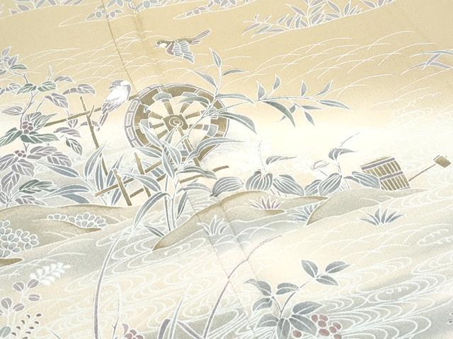 平和屋着物●訪問着　飛鶴流水草葉文　暈し染め　正絹　逸品　CABH3775th