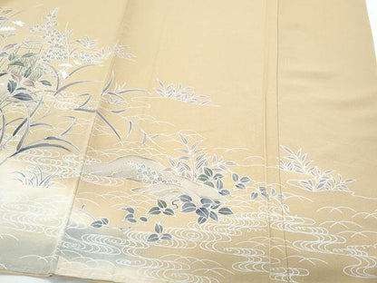 平和屋着物●訪問着　飛鶴流水草葉文　暈し染め　正絹　逸品　CABH3775th