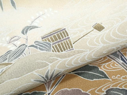 平和屋着物●訪問着　飛鶴流水草葉文　暈し染め　正絹　逸品　CABH3775th