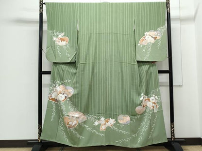 平和屋着物●現代アンティーク　貝島はるみ　綺麗伝説　訪問着　扇面花文　金彩　正絹　逸品　CABH3776th