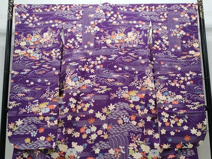 平和屋着物●豪華振袖　流水花文　正絹　逸品　CABH3779th