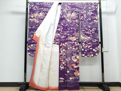 平和屋着物●豪華振袖　流水花文　正絹　逸品　CABH3779th