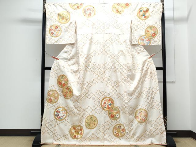 平和屋着物●訪問着　駒刺繍　花丸文　金彩　正絹　逸品　CABH3780th