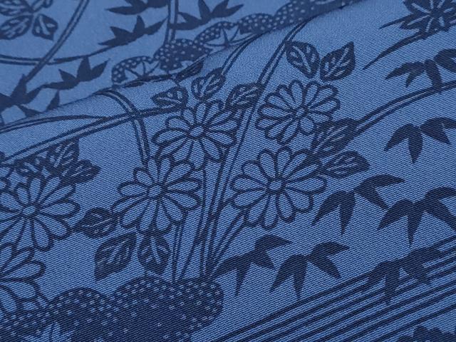 平和屋着物●上質な小紋　藍　型染め　雲重ね草花文　正絹　逸品　CABH3783th