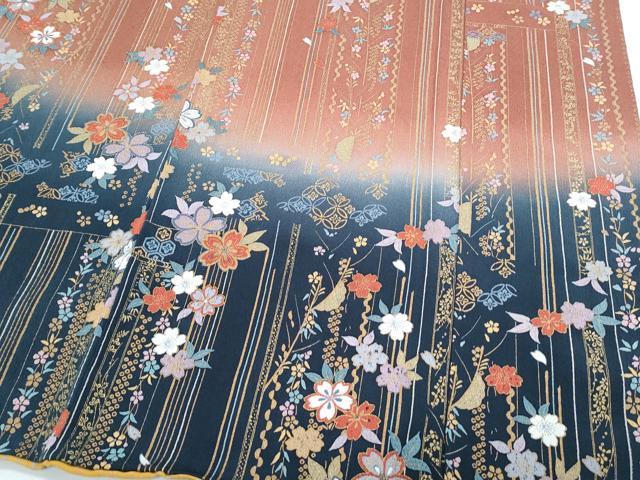 平和屋着物●訪問着　草花文　暈し染め　金彩　鬼しぼ縮緬　正絹　逸品　CABH3784th