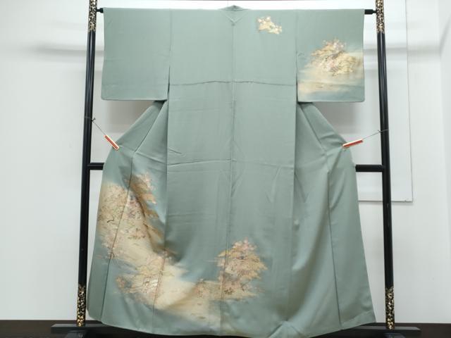 平和屋着物●訪問着　扇面花文　暈し染め　金彩　正絹　逸品　CABH3785th