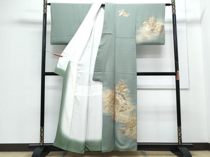 平和屋着物●訪問着　扇面花文　暈し染め　金彩　正絹　逸品　CABH3785th