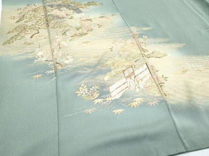平和屋着物●訪問着　扇面花文　暈し染め　金彩　正絹　逸品　CABH3785th