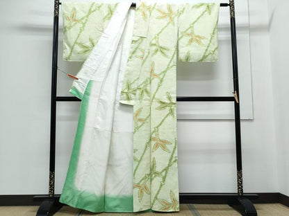 平和屋着物●上質な小紋　総絞り　草葉文　正絹　逸品　CABH3786th