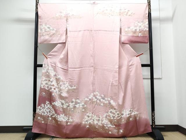 平和屋着物●訪問着　駒刺繍　草花文　暈し染め　金彩　正絹　逸品　CABH3789th