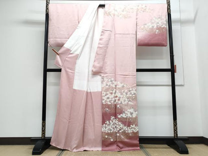 平和屋着物●訪問着　駒刺繍　草花文　暈し染め　金彩　正絹　逸品　CABH3789th