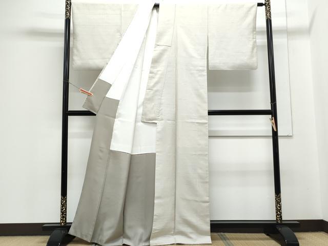 平和屋着物●上質な紬　色無地　灰黄緑色　正絹　逸品　CABH3791th