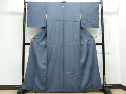 平和屋着物●上質な色無地　草花地紋　藍鉄色　正絹　逸品　CABH3792th