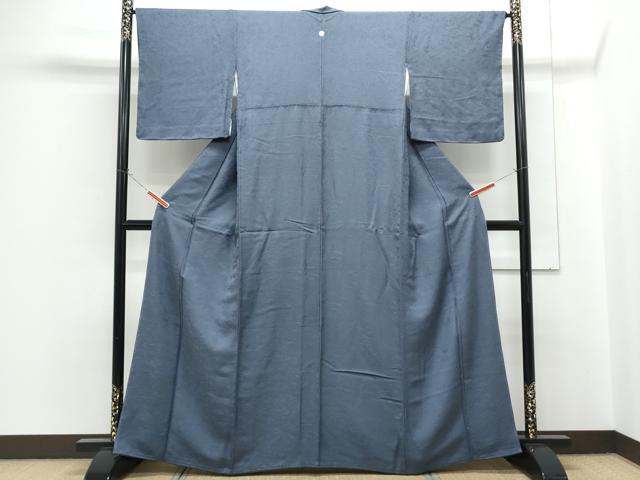 平和屋着物●上質な色無地　草花地紋　藍鉄色　正絹　逸品　CABH3792th