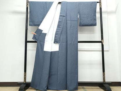平和屋着物●上質な色無地　草花地紋　藍鉄色　正絹　逸品　CABH3792th