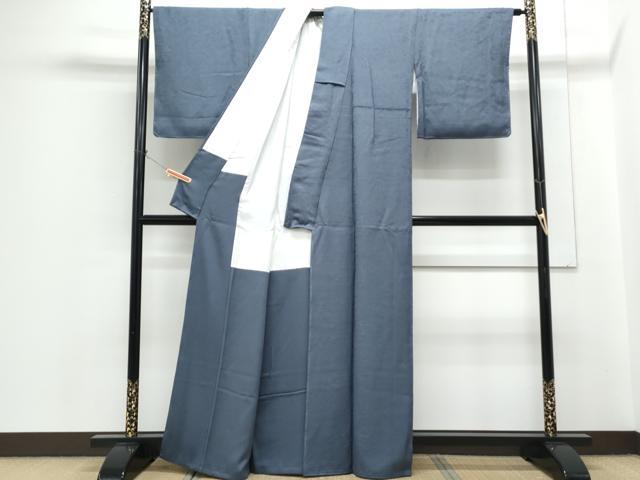 平和屋着物●上質な色無地　草花地紋　藍鉄色　正絹　逸品　CABH3792th